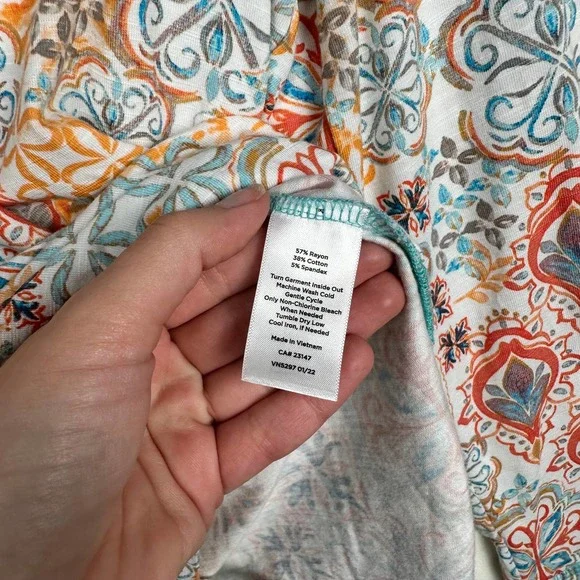 T by Talbots Women's Size M Split Neck 3/4 Sleeve Ruched Blouse Top - Picture 5 of 9